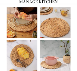 Set de 4 dessous-de-plat tressés en rotin et en feuilles de maïs style bohème, pour table de ferme, printemps, mariage, Noël, fête - Product Image 4