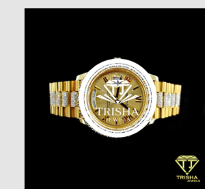 Montre de créateur en or jaune avec pierres de moissanite VVS serties à la main, fonctionnelle et au design haut de gamme, un bijou de mode. - Product Image 3
