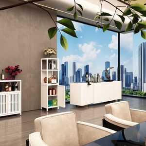 Mobile Multifunzionale in Bambù con Grande Capacità, Arredamento Bianco per Bagno e Soggiorno - Product Image 4