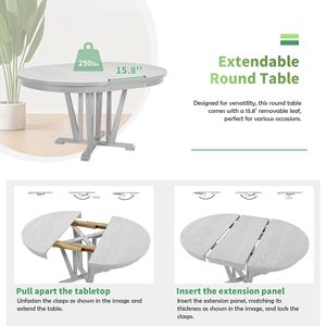 Rustic 5-Piece Extendable <b>Dining</b> <b>Table</b> <b>Set</b> <b>Round</b> Trestle <b>Table</b> and <b>4</b> Cross Back <b>Dining</b> Chairs <b>for</b> Kitchen or <b>Dining</b> Room - Product Image 4