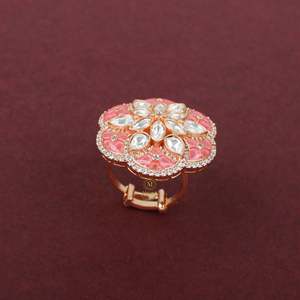 Leela Polki Designer 18K Gold Plated Zircon Gemstone Fashion Ring for Festive Occasions - Product Image 1