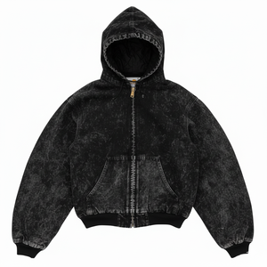 Custom logo Heavyweight 100% Cotton Short Acid Wash Distressed Designer <b>Zip</b> Jacket Manufacturer washed distressed Men's Jackets - Product Image 2