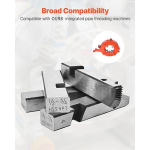 Set da 4 filiere filettatrici HSS per filettature a destra per tubi NPT da 1/2" e 3/4" con attacco integrato per macchina - Product Image 4