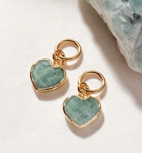 Aquamarine Gemstone Gold Electroplated Heart Shape Charms For Making Earrings - DIY Fashion Tiny Heart Jewelry - Product Image 1