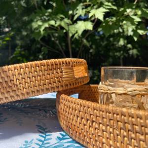 Handmade <b>Round</b> Rattan Serving <b>Basket</b> with Built In Handles <b>Wicker</b> Tray for Fresh Fruit Bread Snacks Rustic Home Decoration - Product Image 5