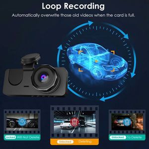 Dash Cam con Scheda MMC 32G, Sensore G, Registratore di Guida Anteriore e Posteriore, DVR per Auto con Rilevamento del Movimento, Monitoraggio Parcheggio, 3 Canali - Product Image 2
