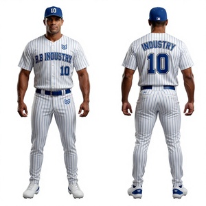 Uniforme de Béisbol Azul a Rayas, Tela Premium que Absorbe la Humedad, Bordado Personalizado, Jersey con Botones Completos y Pantalones a Juego - Product Image 5