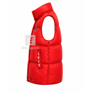 Custom Delta Sigma Theta sorority <b>Puffer</b> vest embroidered logo on front red and <b>white</b> color sleeveless <b>jacket</b> for female - Product Image 3