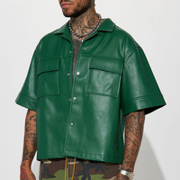 Survêtement en similicuir marron délavé de haute qualité – Streetwear Hip Hop pour hommes – Ensemble à manches courtes avec logo personnalisé