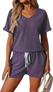 Nouvelle conception, vente en gros, 2 pièces, confortable, 100% coton, uni, vintage, bouton, fermeture éclair, vêtements de nuit d'été pour femme, manches courtes, short - Product Image 5
