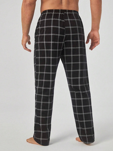 Pantalones de Pijama de Franela Casuales para Hombre de Alta Calidad, con Logotipo Personalizado, Estampado a Cuadros Morado y Azul, Cintura Media - Product Image 4