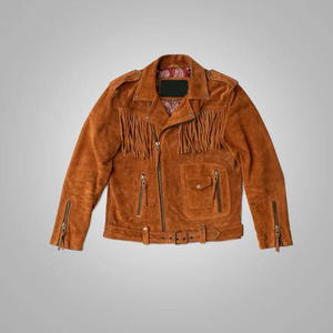 <b>Men</b>’s <b>Suede</b> Leather Fringe Biker <b>Jacket</b> Handmade Western Cowboy Tassel Tan Brown Coat Low MOQ Bulk Order - Product Image 6
