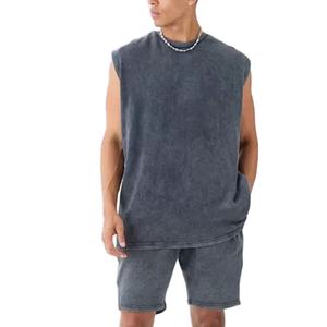 Ensemble débardeur et short délavés à l'acide de la meilleure qualité avec du coton de qualité supérieure pour l'été respirant en coton sans manches pour hommes - Product Image 1