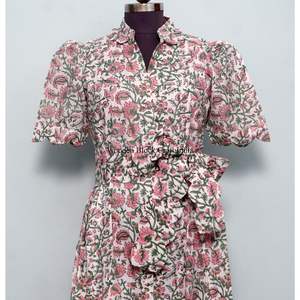 Nouvelle arrivée, robe mi-longue indienne style A, décontractée, pour soirée, robe d'été pour femme, une pièce, confortable au quotidien, 100% coton pur, imprimé floral Kangura - Product Image 4