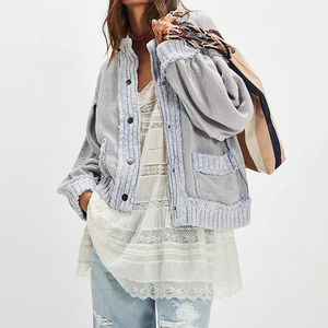 Cárdigan de Punto para Mujer, Estilo Bohemio, Cuello en V, Manga Larga, con Bolsillos, Detalle de Capa Transparente, Tejido a Mano - Product Image 1