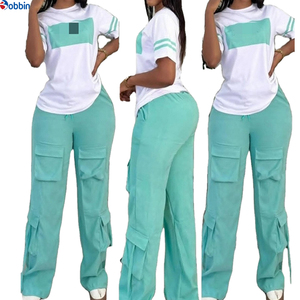 Conjunto de Dos Piezas Personalizado de Alta Calidad, Camiseta de Manga Corta Informal para Mujer, Tejido Transpirable de Peso Medio, Ecológico, y Pantalones Cargo - Product Image 4