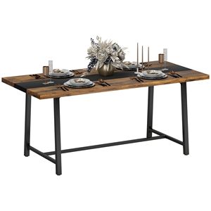 Tavolo da Cucina Industriale per 8 Persone, Tavolo da Pranzo Allungabile da 180 cm con Ampio Piano Marrone e Gambe in Acciaio per Sala da Pranzo - Product Image 2
