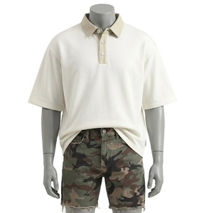 Men's Regular Fit Cotton Oxford <b>Polo</b> Shirt Short Sleeve Solid Color Contrast Trim Casual Style <b>White</b> Collar - Product Image 3
