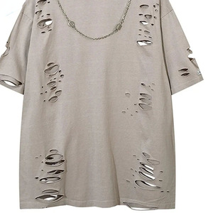 Low MOQ Heavyweight 100% Cotton Plain Custom Men's Distressed Oversized <b>T</b> Shirt Blank Plus Size Distressed Men's <b>T</b>-shirts - Product Image 6