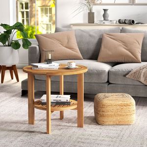 Outdoor Teak Wood <b>Round</b> <b>Side</b> <b>Table</b> with Slatted Storage Shelf Patio End <b>Table</b> - Product Image 2