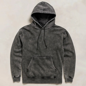 Sweat à capuche décontracté en coton lavé pour homme, couleur unie, en molleton bouclette, avec poche, coupe classique, idéal pour l'automne - Product Image 1