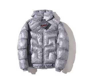 Chaqueta Acolchada con Capucha para Hombre, Azul Sólido, Rellena de Plumón, Resistente al Viento, Informal de Invierno, con Cierre Frontal, Corte Regular, Gruesa, de Nailon - Product Image 2