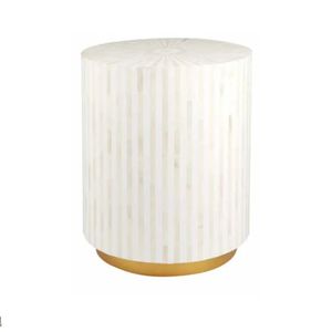 White Bone Inlay Nightstand <b>Round</b> Side <b>Table</b> Art Deco <b>Bedside</b> Cabinet Living Room Decor - Product Image 1