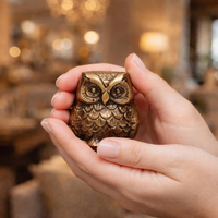Statue d'hibou en laiton artisanale, figurine d'hibou détaillée, finition or antique, sculpture d'oiseau en métal, œuvre d'art décorative pour la maison
