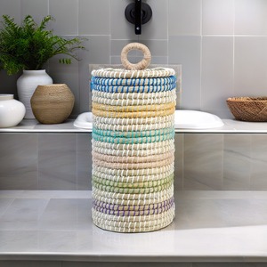 Panier cylindrique en jonc de mer multicolore, fait main, pour rangement, vente en gros, écologique, fabriqué au Vietnam - Product Image 4