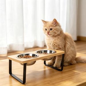 Soporte de Comida para Mascotas de Madera Maciza con Diseño Moderno Personalizado, con Tazón de Acero Inoxidable, Elevador para Perros y Gatos, para Uso en Casa u Oficina - Product Image 4
