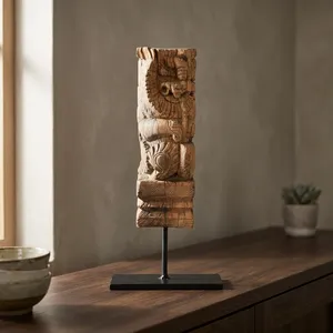 Support décoratif vintage en bois sculpté sur socle en fer pour table, console, table basse, meuble de salon ou chambre à coucher - Product Image 6