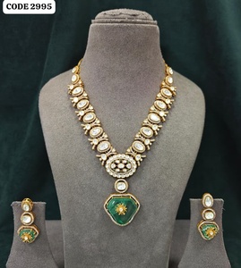 Luxury Kundan <b>Necklace</b> Set with <b>Ruby</b> Pendant, CZ Stones, Bridal Wedding Jewellery, Party Wear, Earrings for Women Indian Set - Product Image 3