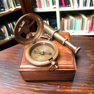 Vintage Brass Nautical <b>Compass</b> Telescope Set With Wooden Box <b>Antique</b> Maritime Navigation Instrument Decorative Collectible Gift - Product Image 2