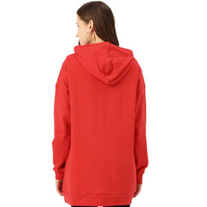 Sudadera con capucha larga de forro polar roja para mujer, diseño de túnica maxi para invierno, venta al por mayor - Product Image 3