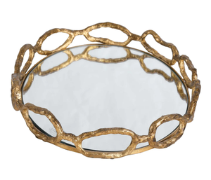 Bandeja decorativa de acabado moderno Bandeja de espejo y metal de Navidad con borde dorado para servir Hoteles Bandeja decorativa de exportador indio - Product Image 3