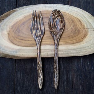Wooden Spoon and Fork Palm Wooden <b>Cutlery</b> <b>Set</b> Wood <b>Cutlery</b> Unique Wood Spoon Fork Reusable Wood <b>Cutlery</b> <b>Set</b> Minimal Wood <b>Cutlery</b> - Product Image 5