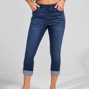 Jeans de Mezclilla Cortos de Cintura Alta para Mujer, Color Sólido, Lavado a la Piedra, Estilo Casual, Tela de Algodón Transpirable, para Primavera - Product Image 1