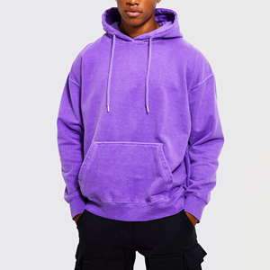 Sudaderas con Capucha para Hombre, Color Morado, 100% Algodón, Felpa Ecológica, para Entrenamiento, Casual, Invierno, Lavado Ácido, con Logotipo Personalizado - Product Image 3