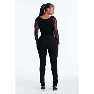 Long Sleeve Black Lace Tight One Piece Outfits Rompers Street Wear Casual Jumpsuits for Women Flare Pants Front Lace up - Product Image 6