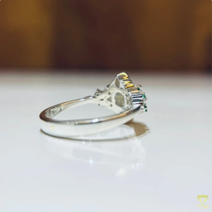 Gorgeous Princess Cut Moissanite Diamond <b>Ring</b> In Authentic 925 Sterling Silver With Sparkling Green Accent Stones - Product Image 3