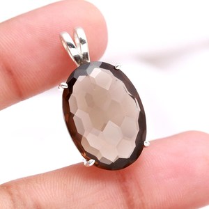 Colgante Ovalado de Cuarzo Ahumado, Plata de Ley 925, Joyería de Piedras Preciosas Hecha a Mano, Collar Delicado, Regalo para Niñas y Mujeres - Product Image 3