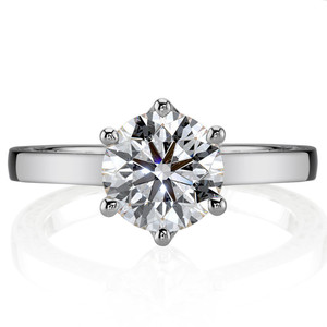 Round Cut Engagement <b>Ring</b> 18k White Gold Six-prong Trellis Solitaire <b>Ring</b> With <b>Plain</b> Shank & Vine Design Engagement <b>Ring</b> - Product Image 1