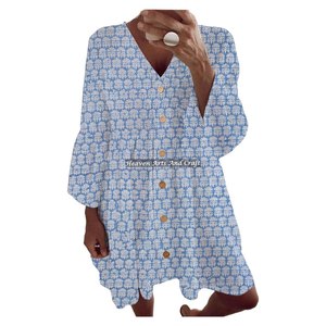 Belle robe indienne artisanale en coton pour femme, style décontracté mi-longue bohème, imprimé à motifs, idéale pour le printemps et l'été. - Product Image 6