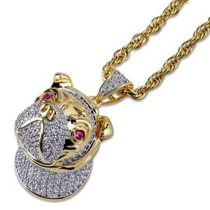 Gold Plated <b>Dog</b> Face Pendant Necklace Micro Pave Zircon Pet <b>Charm</b> Hip Hop Jewelry Gift - Product Image 4