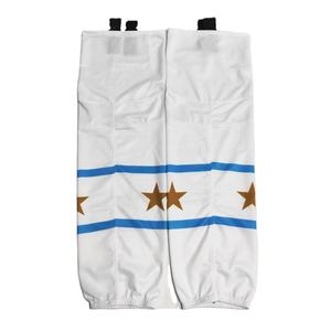 White <b>Knee</b> <b>High</b> Basketball Leg Warmers With Blue Stripes And Gold Stars Breathable For Adults - Product Image 1