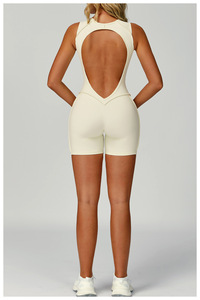 Women Solid Color Backless <b>Yoga</b> <b>Bodysuit</b> High Waist Seamless Racerback Gym Fitness Wear Short Sleeveless One Piece Spandex - Product Image 3