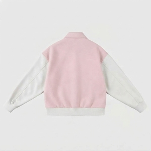Veste universitaire rose unisexe décontractée, couleur unie, col mandarin, bouton unique, en polyester crocheté, longueur standard, coupe-vent d'hiver - Product Image 2