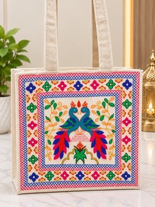 Embroidered Cotton Zipper Closure Single Strap Tote <b>Bag</b> Custom Printed Design <b>Reusable</b> <b>Shopping</b> <b>Bag</b> for Women Christmas Occasion - Product Image 1