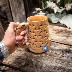 Handcrafted Wooden Beer <b>Mug</b> <b>with</b> Unique Carved Design Perfect Gift for Beer Coffee Lovers and Classic Home Decor Fans - Product Image 4