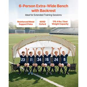 Portable 6-<b>Seat</b> Folding <b>Bench</b> <b>Storage</b> Pockets Cup Holders Lightweight Black Sunshade for Soccer Baseball <b>Outdoor</b> Events Carrying - Product Image 2